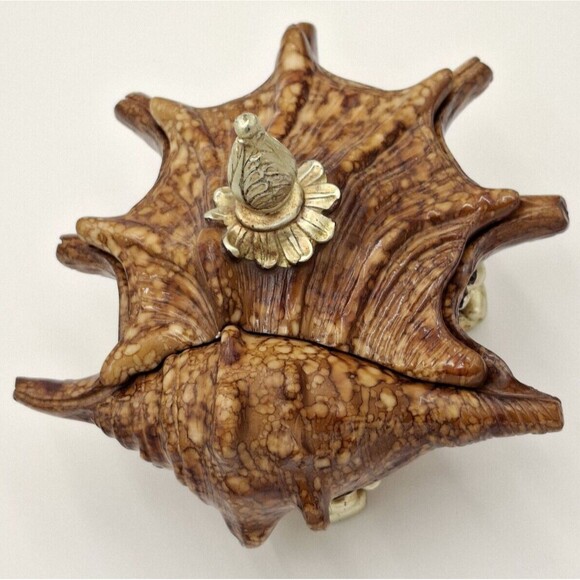 Shell Decorative Beach Decor Conch Trinket Box with Lid  Jewelry Key Dish Resin - Picture 5 of 16